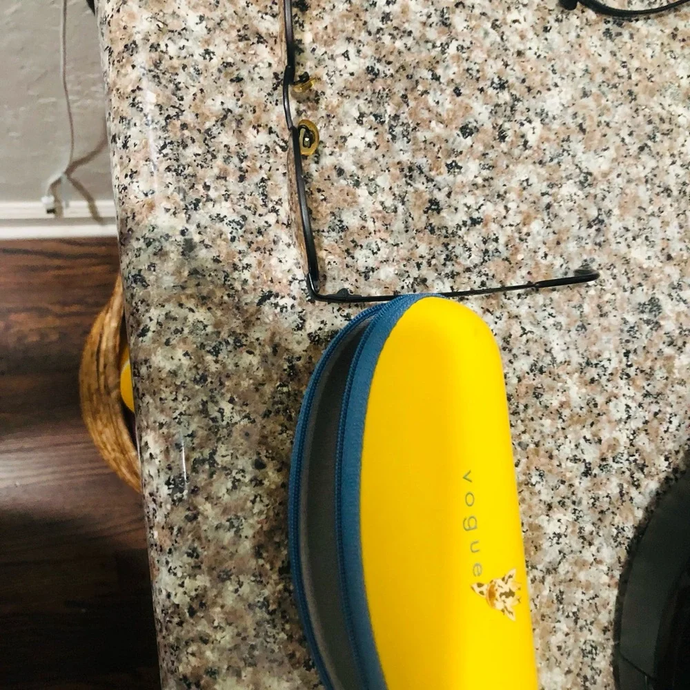 Vogue Yellow Zip Sunglasses Case with Blue Trim